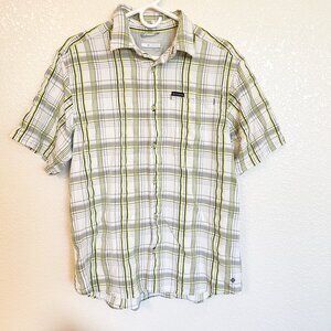 Columbia Omni Shade Button Down Shirt Men's M Yellow Plaid Short Sleeve AM7032